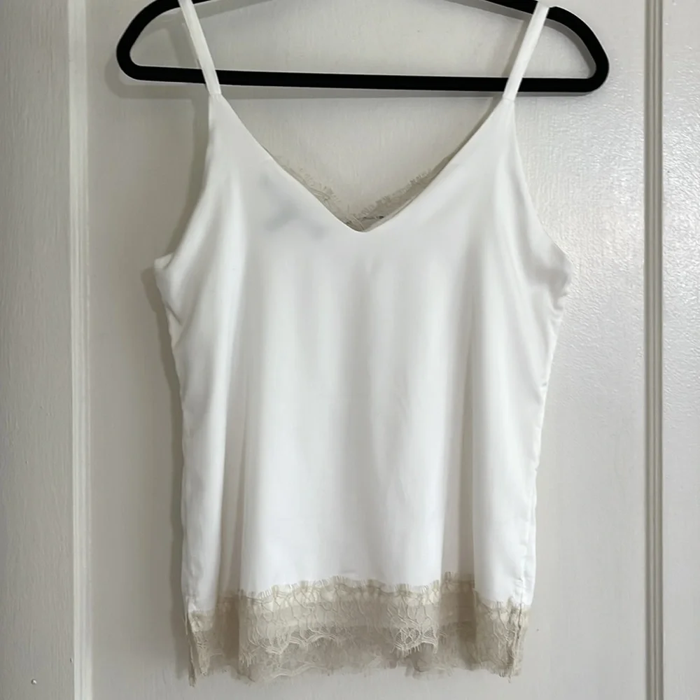 White House Black Market Ivory Satin Lace Layered Cami Camisole XS - Picture 3 of 8